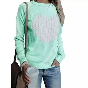 ✨Mint Green & White Knit Heart Patterned Sweater✨